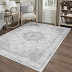 Grey Gray Area Rug 3x5 Washable Vintage Carpet - Image 6