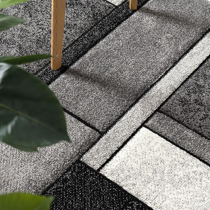 Paco Home Area Rug Modern Geometric Pattern in Grey White, Size: 6'7" x 9'6" - Image 6