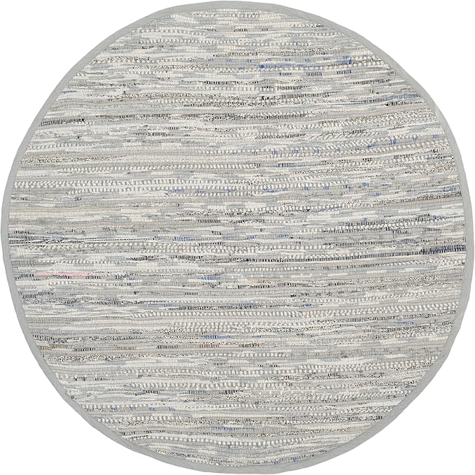 SAFAVIEH Rag Rug Collection 8' Round Grey RAR121A Handmade Boho Stripe Cotton - Image 3
