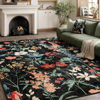 Black Area Rug 3x5 Office Floral Boho Door Mat Indoor Washable Kitchen Carpet - Image 6