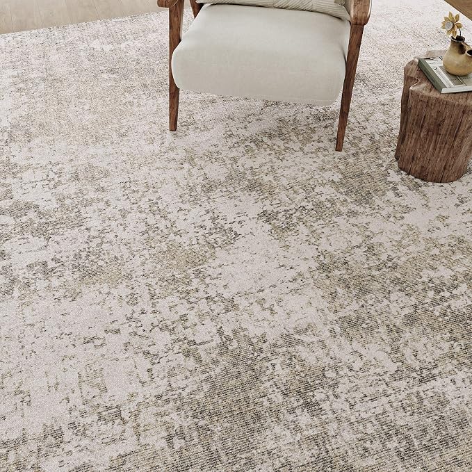 Modern Abstract Beige Gray Area Rug 5x7 Machine Washable Large Carpet Neutral - Image 9