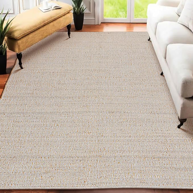 Hand Woven Jute Cotton Area Rug 5'x8' ft Rectangle Natural Farmhouse Rug by SaviHome