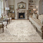 HUGEAR Area Rug 8x10 Vintage Brown Machine Washable Living Room Rugs Thin by HUGEAR