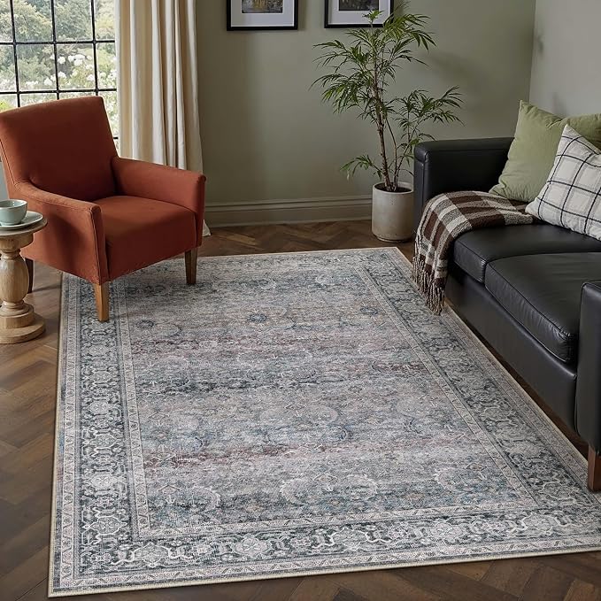 HUGEAR 5x7 Area Rug Purple Machine Washable Rug Vintage Neutral Distressed Mat - Image 3