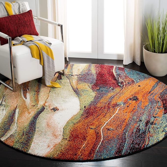 SAFAVIEH Glacier Collection 12' Round Red/Green GLA126Q Modern Abstract by SAFAVIEH