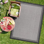 CAMILSON Indoor Outdoor Rug, 6x9 Bordered Gray Modern Area Rugs - Image 4