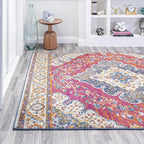 JONATHAN Y Boho Vintage Fuchsia/White Indoor Area Rug, Bohemian Flair Medallion - Image 5