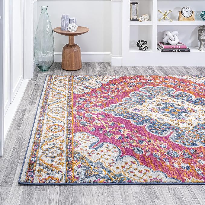 JONATHAN Y Boho Vintage Fuchsia/White Indoor Area Rug, Bohemian Flair Medallion - Image 5