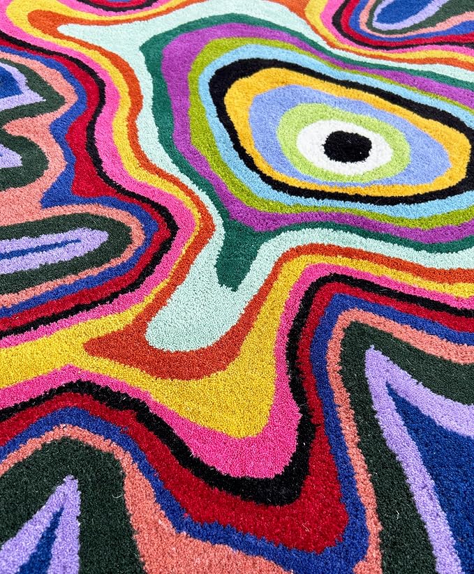 Irregular Shaped Handmade Wool Rug | Modern Colourful Stripe Premium Area Rug - Image 4