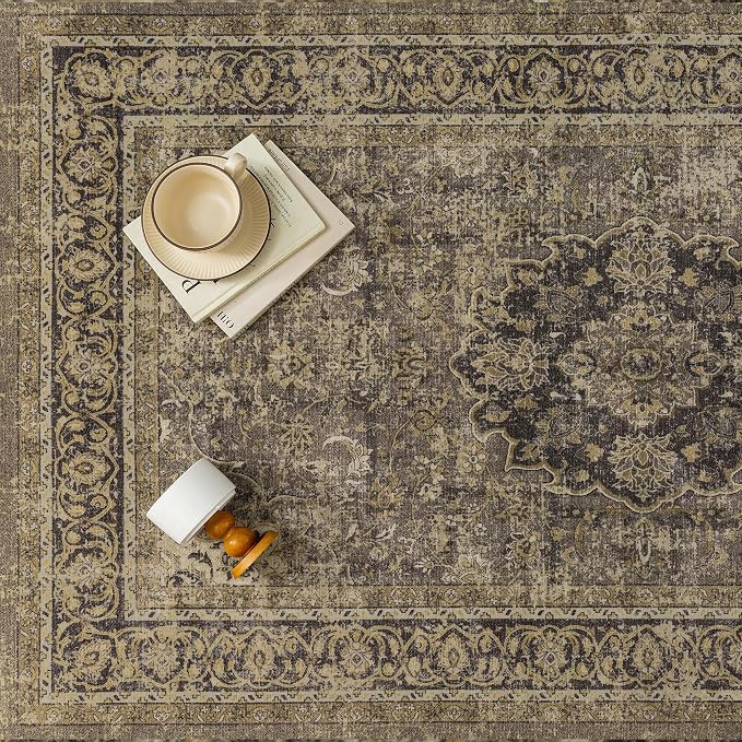 8x10 Brown Washable Vintage Area Rug - Image 7