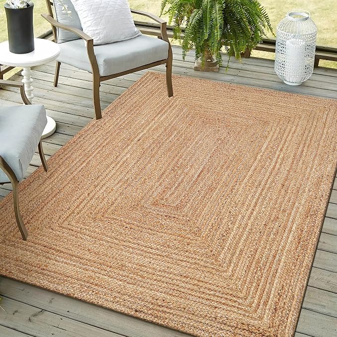 Hand Woven Farmhouse Jute Area Rug 5x8 Ft Rectuangler Natural Yarn, Rustic by SaviHome