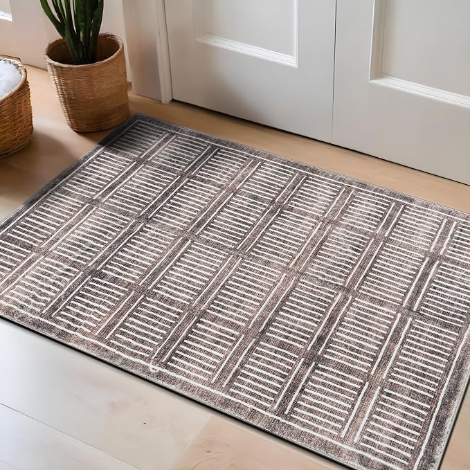 Rugshop Bohemian Stripe Lines Washable Non Slip Area Rug 2' x 3' Brown - Image 8
