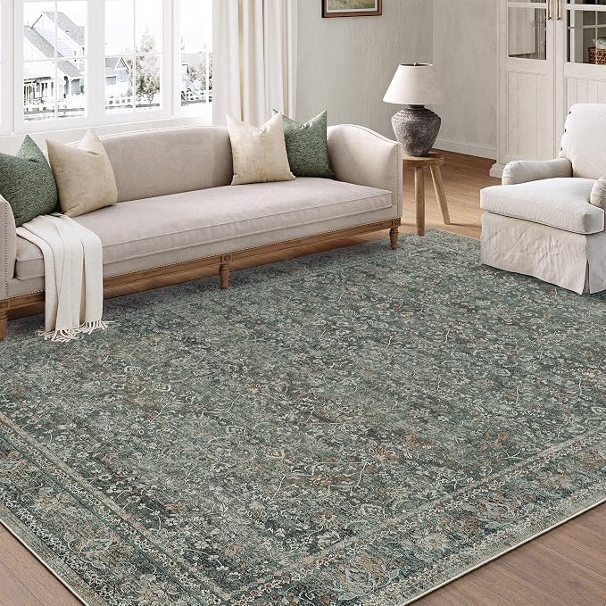 Area Rug 6x9 Gray Living Room Washable Vintage Carpet Non Slip Indoor Retro by PureCozy