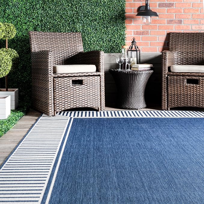 Nuloom Asha Navy/Ivory, Striped Border, Soft and Cozy, High Traffic, Stain - Image 5