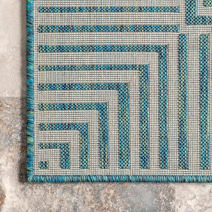 Nuloom Asha Teal/Ivory, Striped Border, Soft and Cozy, High Traffic, Stain - Image 8
