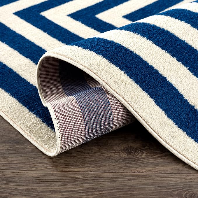Abani Contemporary Blue & Ivory 5'3" x 7'6" Area Rug, Contrasting Geometric - Image 5