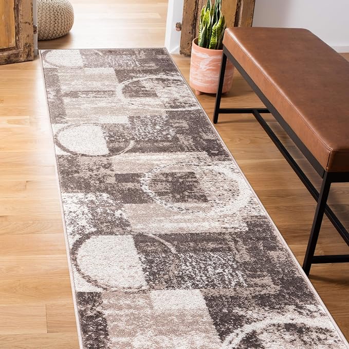 Rugshop Contemporary Abstract Circle Design Runner Rug, Fade-Resistant Carpet by Rugshop