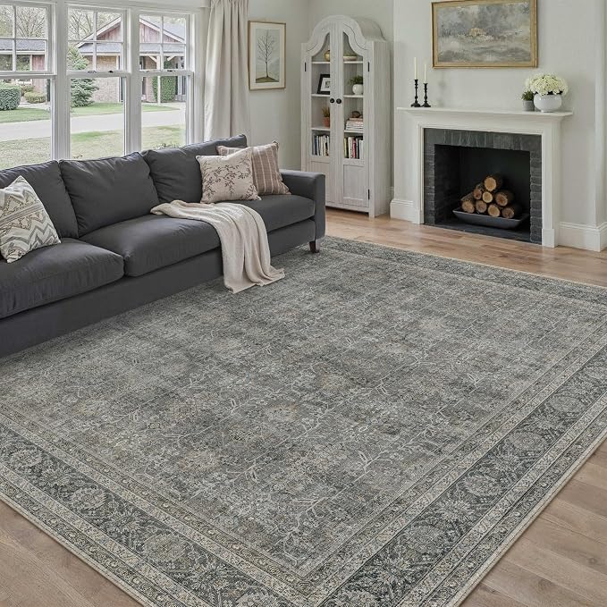 Vintage Area Rug 8x10 Grey Brown Washable Living Room Large Carpet Non Slip - Image 5