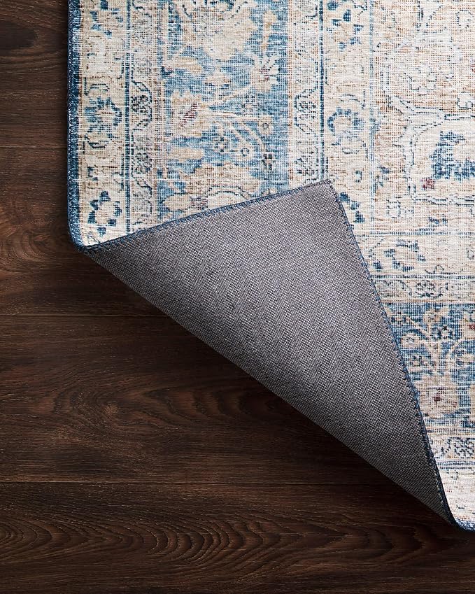Loloi Layla Collection LAY-07 Blue/Tangerine 2'-0" x 5'-0" .13" Thick Accent Rug - Image 7