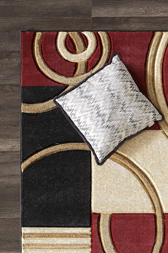 GLORY RUGS Area Rug Modern 5x7 Dark Red Soft Hand Carved Contemporary Floor - Image 4