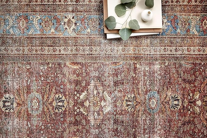 Loloi Layla Collection LAY-01 Brick/Blue 3'-6" x 5'-6" .13" Thick Accent Rug - Image 4