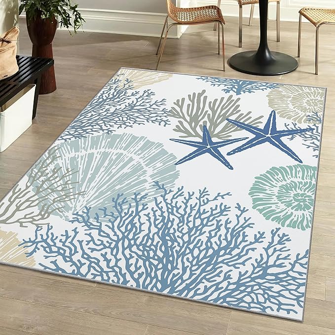 Tritard Coastal Area Rugs Nautical Beach Themed Non-Slip Machine Washable Rugs by Tritard