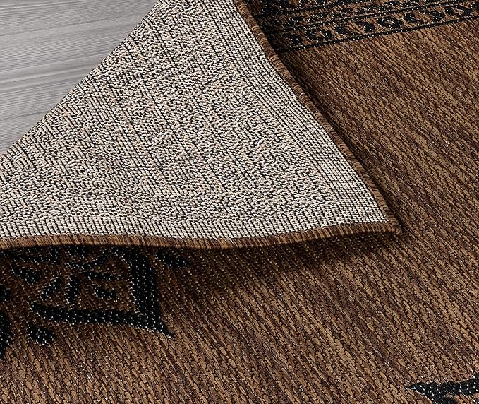 CAMILSON Outdoor Rug, 5x7 Medallion Nut Brown Black Modern Area Rugs - Image 8