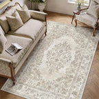 4x5 Area Rug Beige Washable Office Vintage Distressed Carpet Bedroom Indoor by PureCozy
