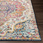 Livabliss Area Rugs - 8ft Round Romaine Vintage Boho Fuchsia Mustard Blue Round - Image 4