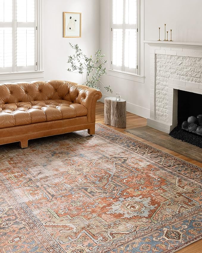 Loloi Loren Collection LQ-15 Terracotta/Sky 7'-6" x 9'-6" Area Rug by Loloi