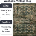 4x6 Area Rug for Bedroom Machine Washable, Non Slip Vintage Floral Kitchen Rugs - Image 2