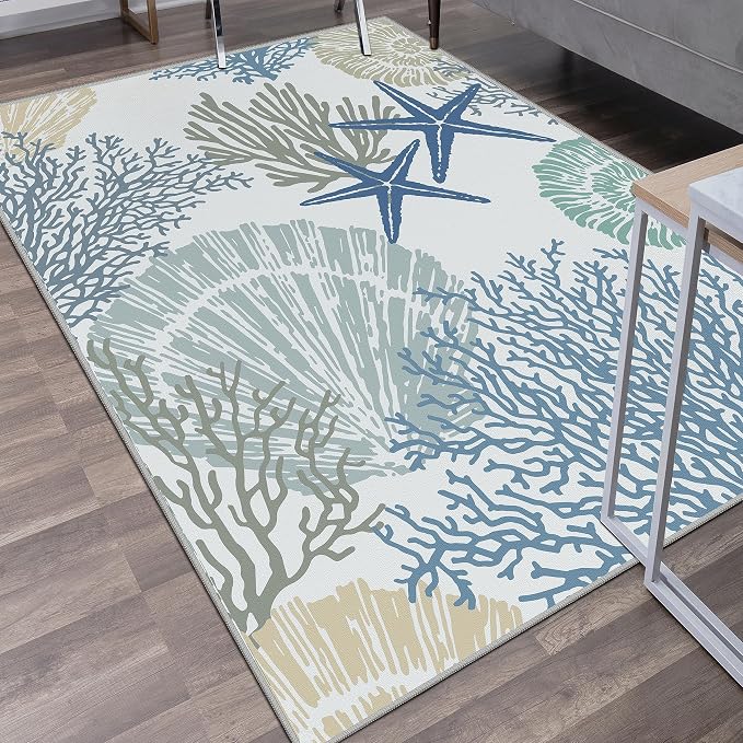 Tritard Coastal Area Rugs Nautical Beach Themed Non-Slip Machine Washable Rugs - Image 2
