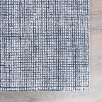 Hand-Tufted 100% Wool Pile Area Rug – Geometric Textured Grid Check Pattern – - Image 3