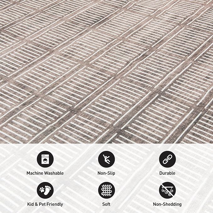 Rugshop Bohemian Stripe Lines Washable Non Slip Area Rug 2' x 4' Brown - Image 3