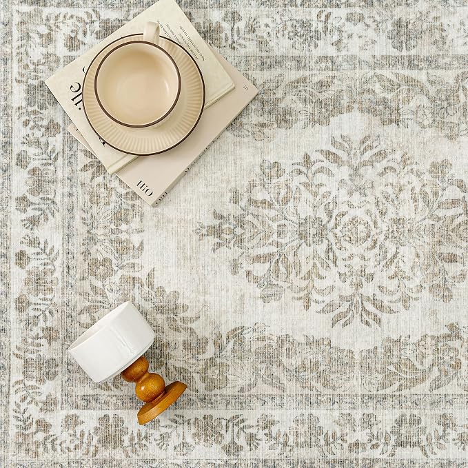 3x4 Area Rug Beige Washable Office Vintage Distressed Carpet Bedroom Indoor - Image 7