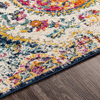 Livabliss Area Rugs - 8ft Round Romaine Vintage Boho Fuchsia Mustard Blue Round - Image 6