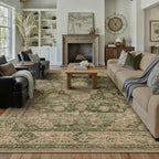 HUGEAR Retro Green Area Rug 8x10 Machine Washable Living Room Rugs Distressed by HUGEAR