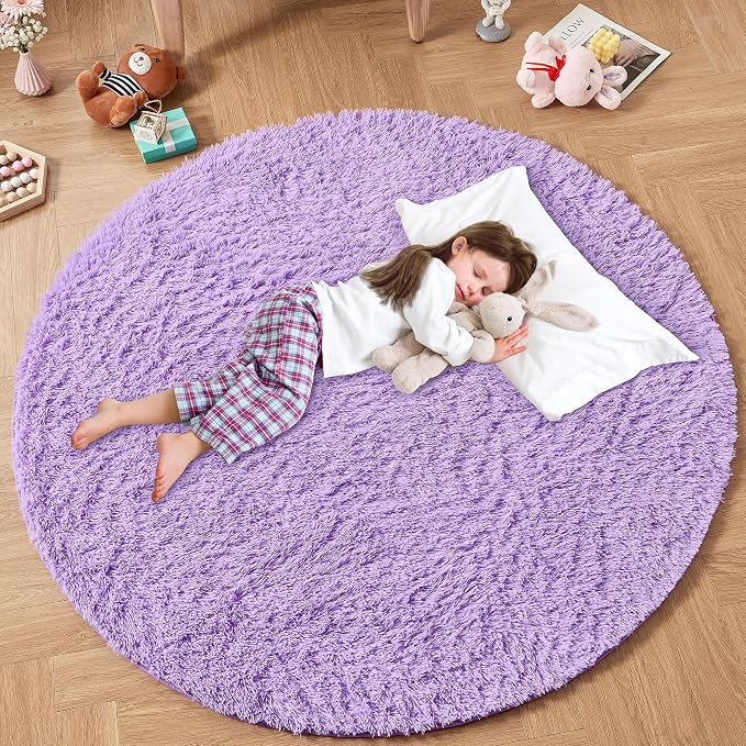 Andency Purple Round Area Rug for Bedroom, Shag Circle Rug 4'X4' for Room by Andency