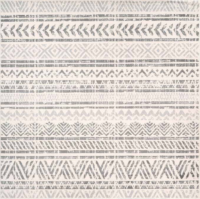 Rugshop Geometric Boho Square Rug – Gray Tribal Pattern, Dining Room - Image 2
