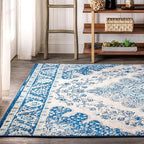 JONATHAN Y Boho Vintage Cream/Blue Indoor Area Rug, Bohemian Flair Medallion - Image 4
