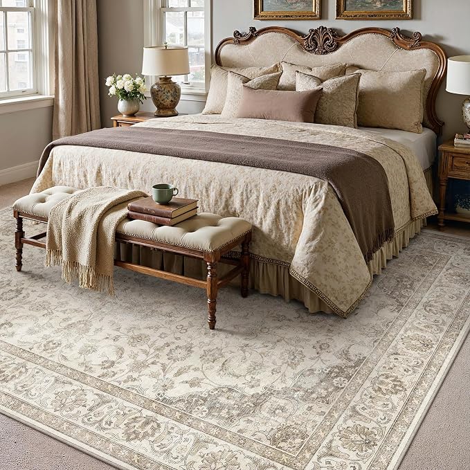 HUGEAR Area Rug 5x7 Vintage Brown Machine Washable Living Room Rugs Thin - Image 3