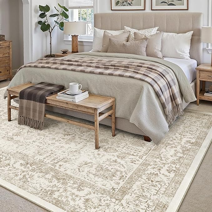 Light Brown Area Rug 8x10 Machine Washable Large Vintage Living Room Distressed - Image 6