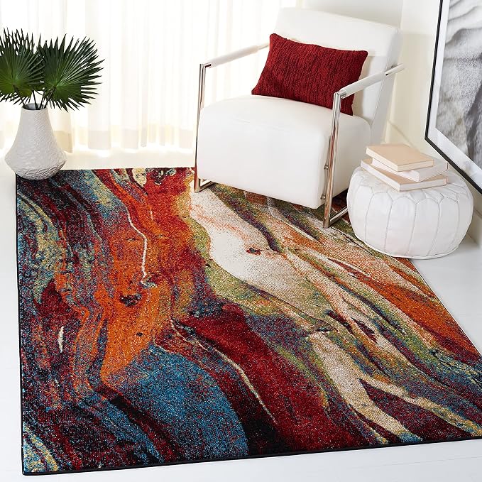 SAFAVIEH Glacier Collection 5'3" Round Pink / Blue GLA126U Modern Abstract - Image 4