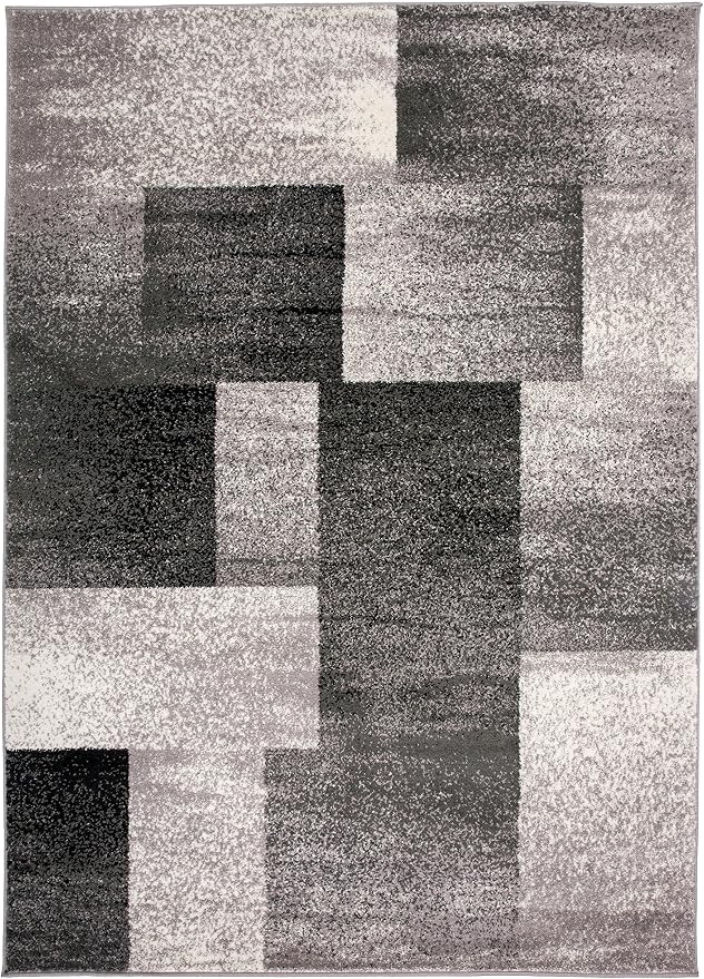 Rugshop Gray Modern Distressed Boxes Area Rug, Cozy Non-Shedding Pile - Image 3