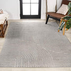JONATHAN Y Hallie High-Low Curve Gray/Ivory Indoor/Outdoor Area Rug, Minimalist - Image 3