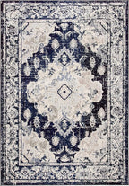 SAFAVIEH Monaco Collection 6'7" x 9'2" IvoryNavy MNC243C Boho Chic Medallion - Image 3