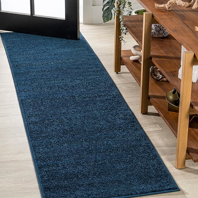 JONATHAN Y Haze Solid Low-Pile Navy Runner Rug 2x8, Minimalist, Easy-Cleaning by JONATHANY