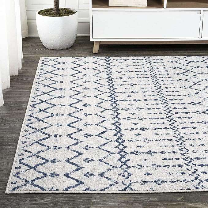 JONATHAN Y Boho Vintage Diamond Cream/Navy Indoor Area Rug 4X6 ft, Moroccan Hype - Image 3