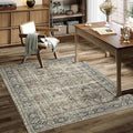 Vintage Area Rug 4x5 Brown Entryway Office Washable Carpet Non Slip Bedroom by PureCozy