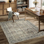 Vintage Area Rug 4x5 Brown Entryway Office Washable Carpet Non Slip Bedroom by PureCozy